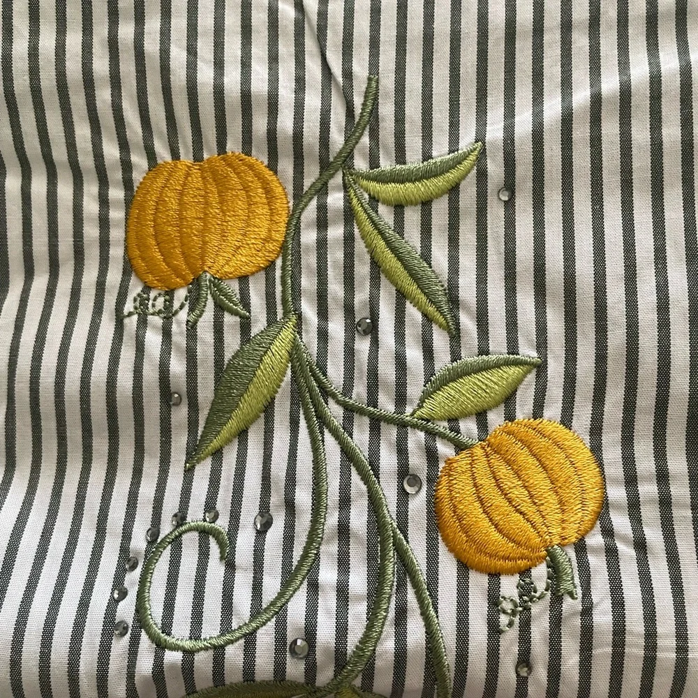 Quacker Factory | Pinstripe button down. Embroidered pumpkins. Size 2X. NWT - Picture 5 of 10